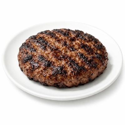 Beef ground patties frozen cooked broiled medium hamburger