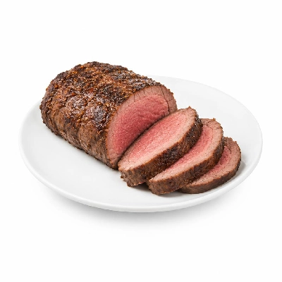 Beef Loin Tenderloin Roast, Cooked, Roasted, Choice, Boneless, Separable Lean Only, Trimmed to 0 Inch Fat