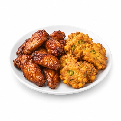 Beef 'O' Brady's Wings & Jalapeno Corn Fritters
