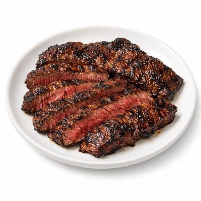 Beef plate outside skirt steak separable lean and fat trimmed to 0" all grades cooked broiled