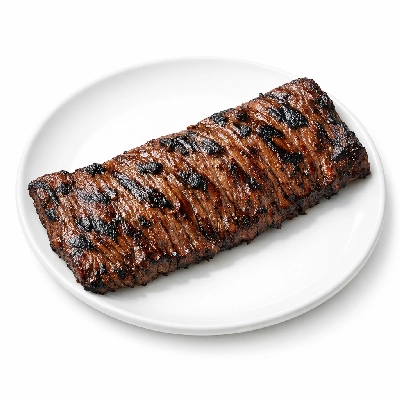 Beef plate outside skirt steak separable lean only trimmed to 0" fat all grades cooked broiled