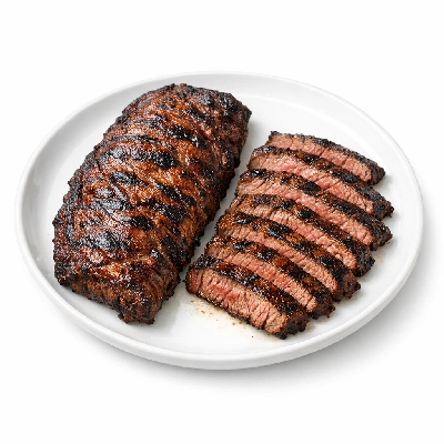 Beef plate steak boneless inside skirt separable lean and fat trimmed to 0" choice cooked grilled