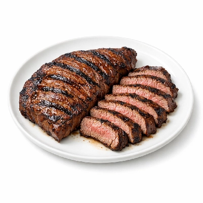 Beef plate steak boneless outside skirt separable lean and fat trimmed to 0" choice cooked grilled