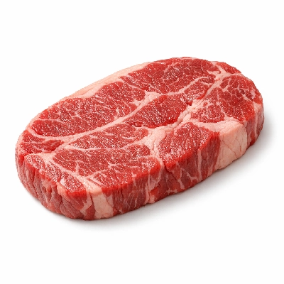 Beef products chuck eye steak boneless separable lean and fat trimmed to 0" select raw