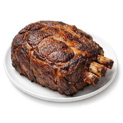 Beef rib eye roast bone-in lip-on separable lean and fat trimmed to 1/8" choice cooked roasted