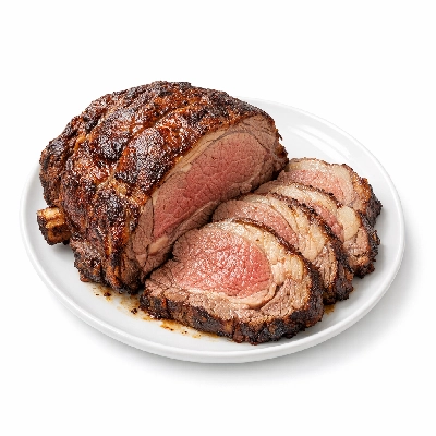 Beef rib eye roast boneless lip-on separable lean and fat trimmed to 1/8" choice cooked roasted