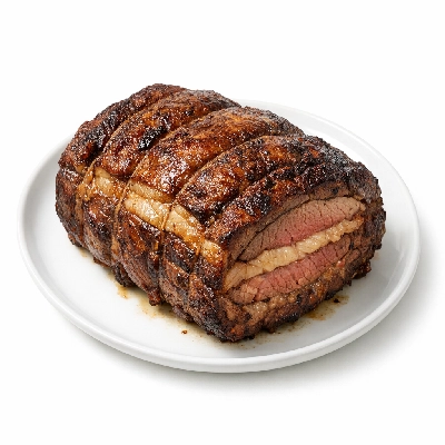 Beef rib eye roast boneless lip-on separable lean and fat trimmed to 1/8" select cooked roasted