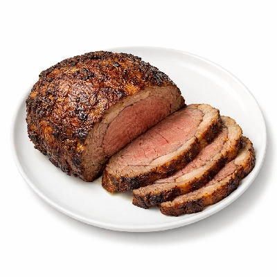 Beef rib eye roast boneless lip-on separable lean only trimmed to 1/8" fat choice cooked roasted