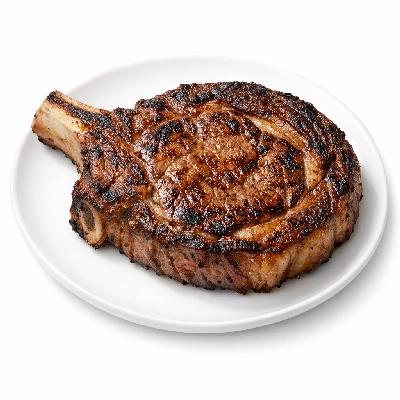 Beef rib eye steak bone-in lip-on separable lean and fat trimmed to 1/8" all grades cooked grilled