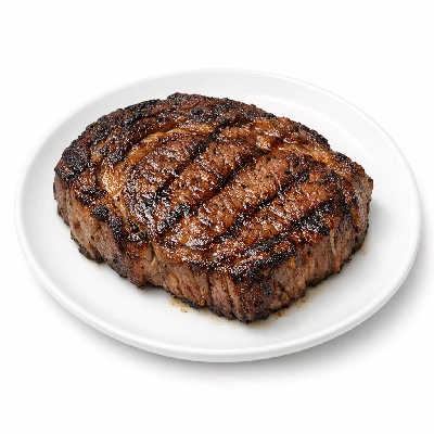 Beef rib eye steak boneless lip off separable lean and fat trimmed to 0" choice cooked grilled