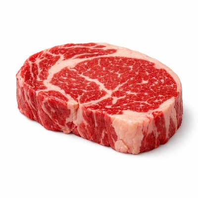 Beef rib eye steak boneless lip off separable lean and fat trimmed to 0" choice raw