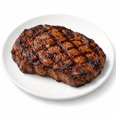 Beef rib eye steak boneless lip off separable lean and fat trimmed to 0" select cooked grilled