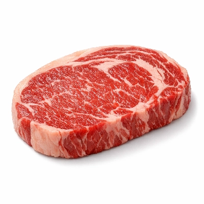 Beef rib eye steak boneless lip off separable lean and fat trimmed to 0" select raw