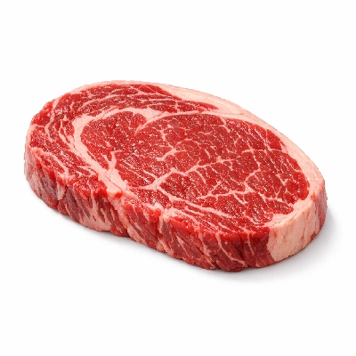 Beef rib eye steak boneless lip off separable lean only trimmed to 0" fat choice raw