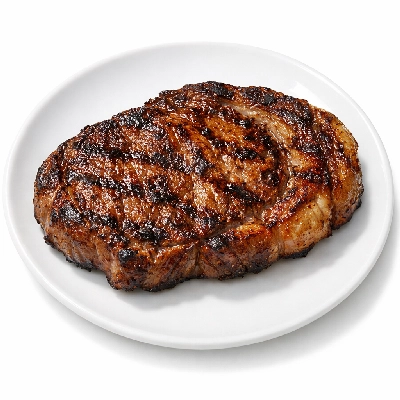 Beef rib eye steak boneless lip-on separable lean and fat trimmed to 1/8" choice cooked grilled