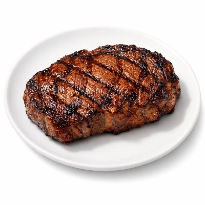 Beef rib eye steak boneless lip-on separable lean and fat trimmed to 1/8" select cooked grilled