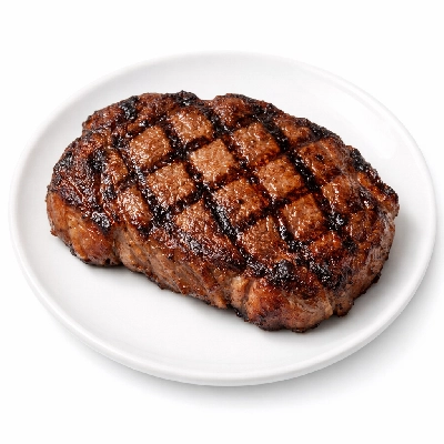 Beef rib eye steak boneless lip-on separable lean only trimmed to 1/8" fat choice cooked grilled