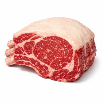 Beef rib eye steak roast bone-in lip-on separable lean and fat trimmed to 1/8" choice raw