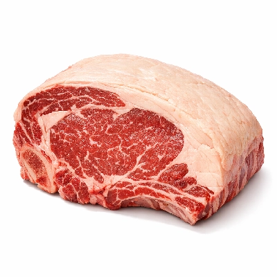 Beef rib eye steak roast bone-in lip-on separable lean and fat trimmed to 1/8" select raw