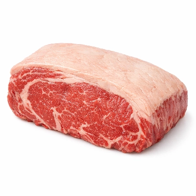 Beef rib eye steak roast boneless lip-on separable lean and fat trimmed to 1/8" select raw