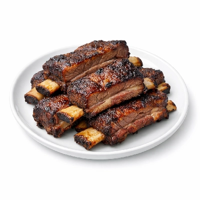 Beef rib large end ribs 6-9 separable lean and fat trimmed to 0" select cooked roasted