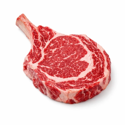 Beef ribeye steak bone-in lean and trimmed to 1/8" fat all grades raw