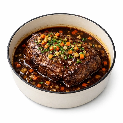 Beef round bottom separable lean and fat trimmed to 1/2" prime cooked braised