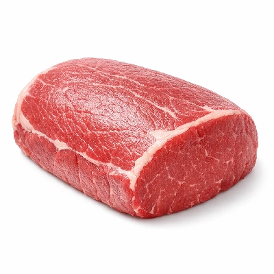 Beef round eye of roast boneless separable lean and fat trimmed to 0" all grades raw