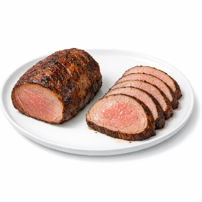 Beef round eye of separable lean and fat trimmed to 1/2" prime cooked roasted