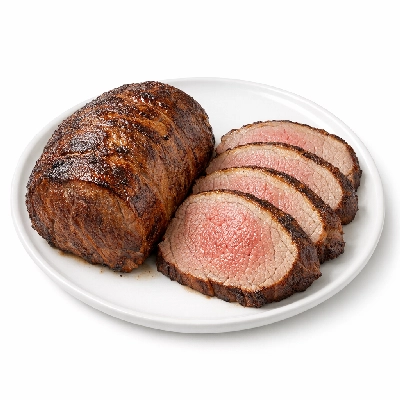 Beef round eye of separable lean and fat trimmed to 1/8" choice cooked roasted
