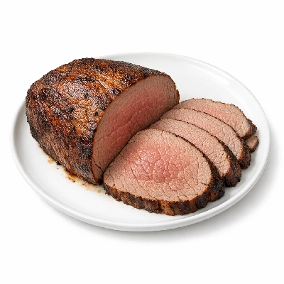 Beef round eye of separable lean and fat trimmed to 1/8" select cooked roasted