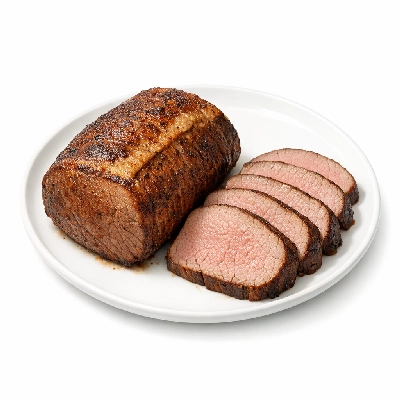 Beef round eye of separable lean only trimmed to 1/2" fat prime cooked roasted