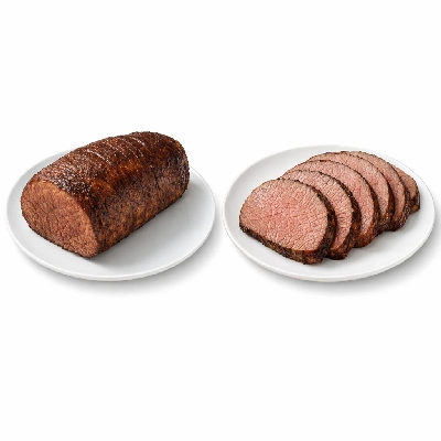 Beef round eye of separable lean only trimmed to 1/8" fat choice cooked roasted
