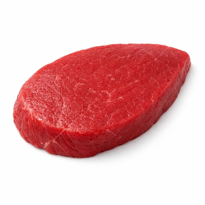 Beef round eye of steak boneless separable lean and fat trimmed to 0" all grades raw