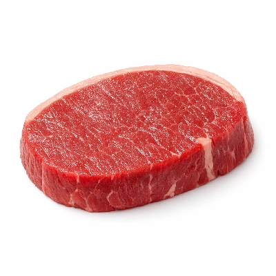 Beef round eye of steak boneless separable lean and fat trimmed to 0" choice raw