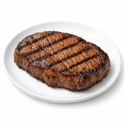 Beef round eye of steak boneless separable lean and fat trimmed to 0" select cooked grilled