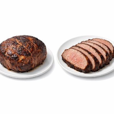 Beef round full cut separable lean and fat trimmed to 1/8" choice cooked broiled