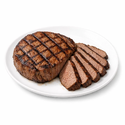 Beef round knuckle tip center steak separable lean and fat trimmed to 0" select cooked grilled sirloin rectus femoris