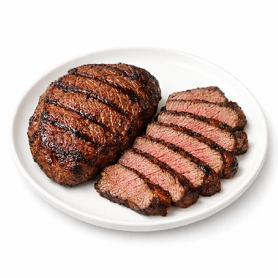 Beef round outside bottom steak separable lean and fat trimmed to 0" choice cooked grilled london broil western griller biceps femoris