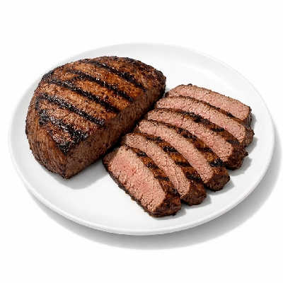 Beef round outside bottom steak separable lean only trimmed to 0" fat choice cooked grilled london broil western griller biceps femoris