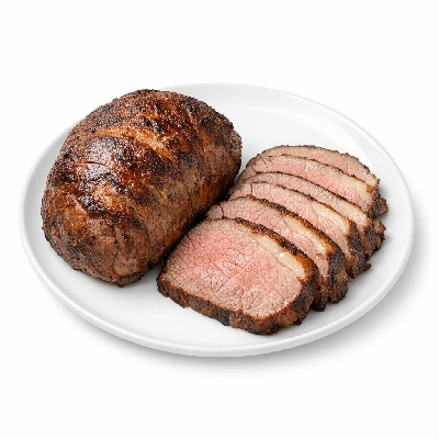 Beef round tip separable lean and fat trimmed to 1/4" choice cooked roasted