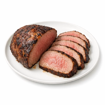 Beef round tip separable lean and fat trimmed to 1/8" choice cooked roasted
