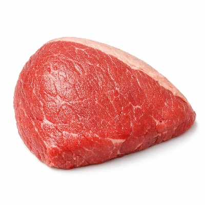 Beef round tip lean and fat trimmed to 1/8" raw