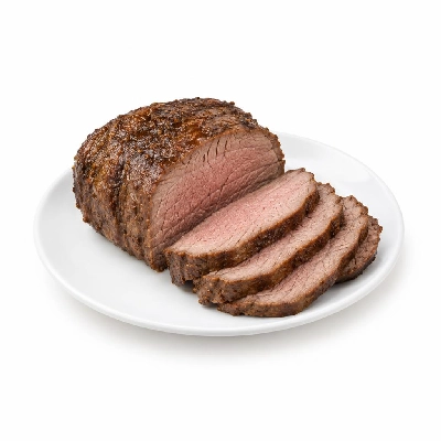 Beef Round Top Roast, All Grades, Roasted, Boneless, Separable Lean and Fat, Trimmed to 0 Inch