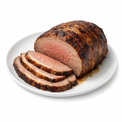 Beef round top roast boneless separable lean and fat trimmed to 0" select cooked roasted
