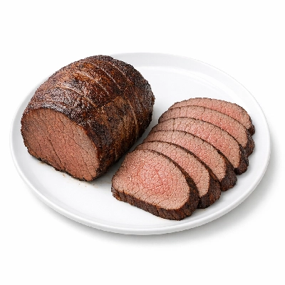 Beef round top roast boneless separable lean only trimmed to 0" fat all grades cooked roasted