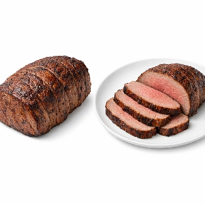 Beef round top roast boneless separable lean only trimmed to 0" fat choice cooked roasted