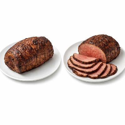 Beef round top roast boneless separable lean only trimmed to 0" fat select cooked roasted