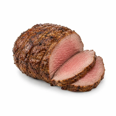 Beef Round Top Roast, Roasted, Boneless, Separable Lean and Fat Trimmed to 0 Inch Choice