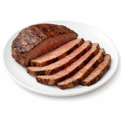 Beef round top separable lean and fat trimmed to 1/4" all grades cooked braised london broil minute steak